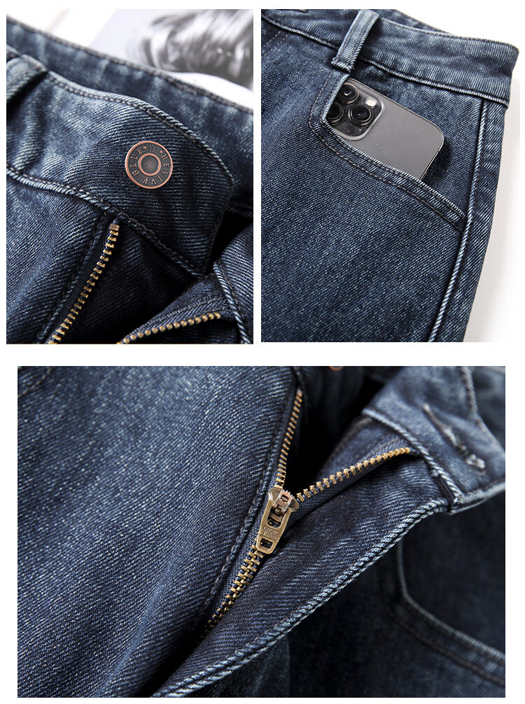 Dme Winter Comfortable Fleece-Like Dad Jeans for Women, Nine-Point Sickle Pants, Thickened Harem Pants, Midnight Black, S 13