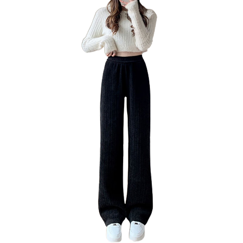 Langsha Wheat Ear Pattern Wide-Leg Pants for Women Spring Autumn Chenille Loose Casual High-Waist Draped Straight-Leg Pants