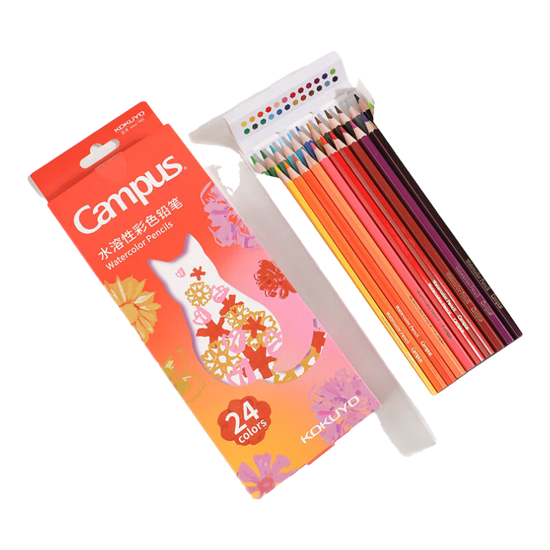 KOKUYO Student Drawing Water-Soluble Colored Pencils, Hand-Drawn Coloring And Filling Pencils, 24 Colors/pink Packaging, WSG-ENWC01P