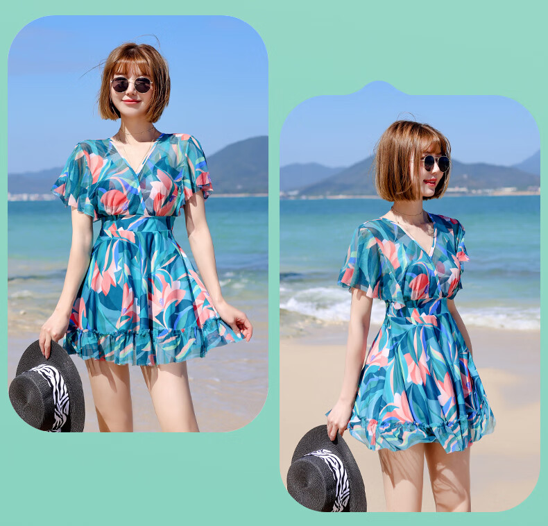 Yifu Women's Conservative Slimming Swimsuit, Fashionable Plus-Size One-Piece Dress Style Swimwear for Curvy Women, Slimming Effect, Suitable for Beach And Hot Springs 23