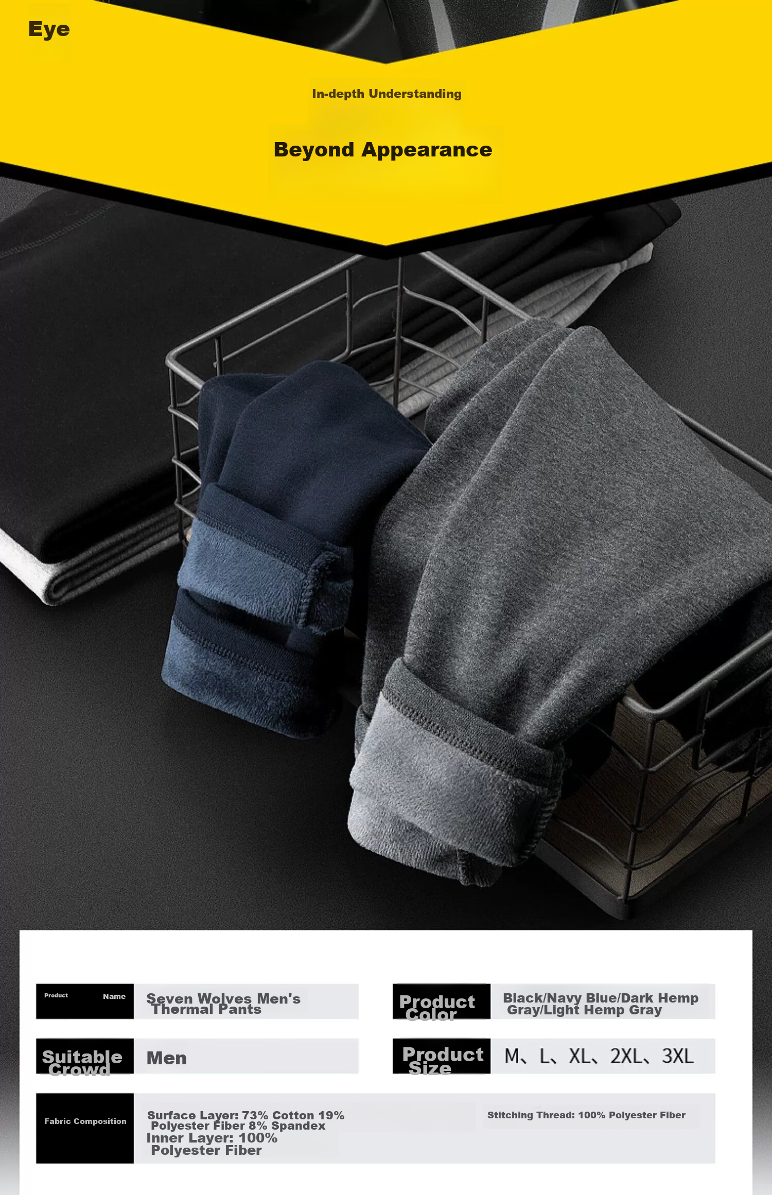 SEPTWOLVES [320g] Fleece-Lined Thermal Pants, Autumn And Winter Thickened Long Johns, Men's Warm Thick Inner Wear Fleece Pants 16