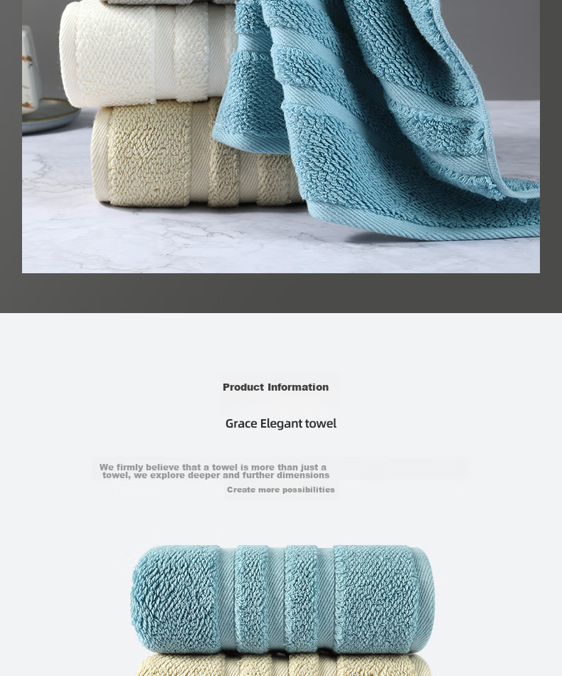Grace 10A Antibacterial Towels, 3 Pack, Extra Large, Skin-Friendly, Breathable, Quick-Drying, Soft, Unisex Face Towels 4