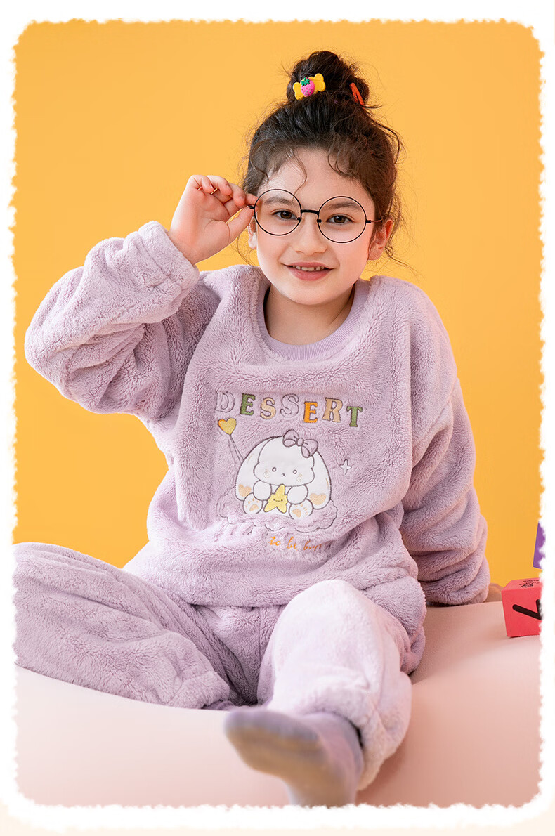 Fenteng Children's Pajamas for Girls, Warm Long Plush Cartoon Thickened Loungewear Q9FX257940232 17