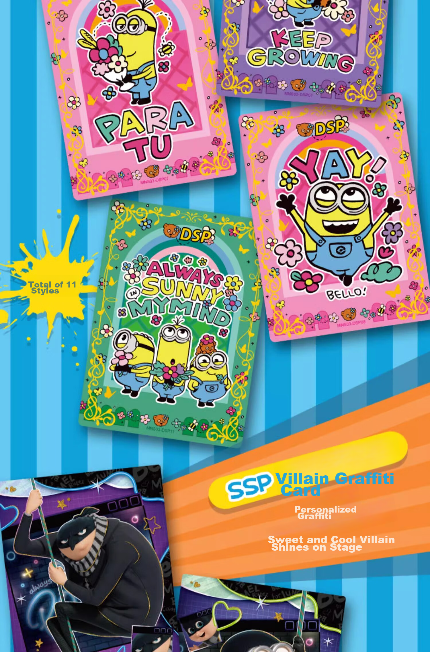 Card.Fun [Three Pieces, Five-Fold] Official Minions Carnival Holiday Collection Cards, Blind Box Cards, Anime Cards, Merchandise, Gu Zi, Single Pack (3 Cards/pack) 5