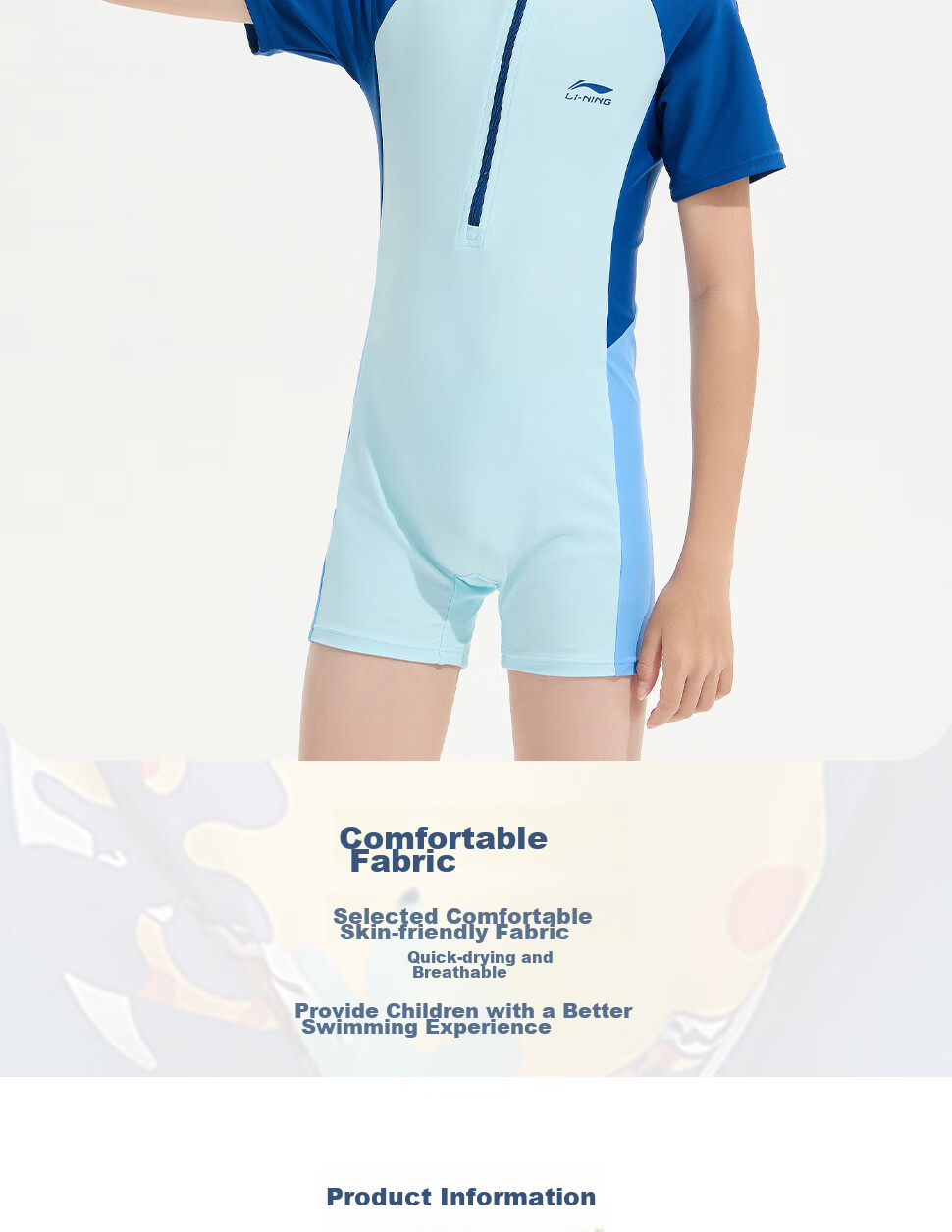 Li-Ning Children's Swimsuit, Boys' One-Piece Surfing Suit, Comfortable And Breathable, for Beach And Hot Springs, Swimwear 808, Navy Blue, Size 140 8