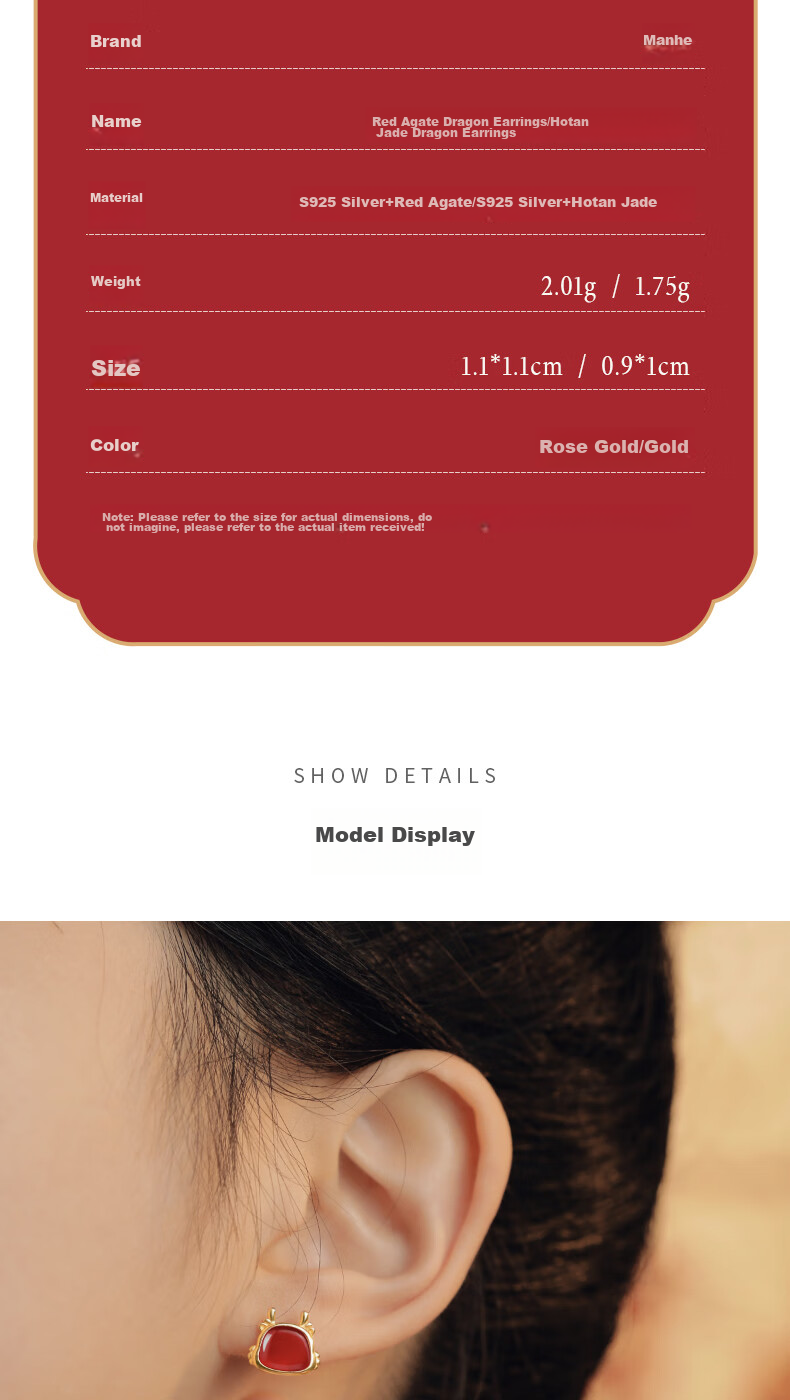 MANHE S925 Silver And Hetian Jade Earrings for Women, Zodiac Year Dragon Year Birthday Gift for Wife Or Girlfriend 9
