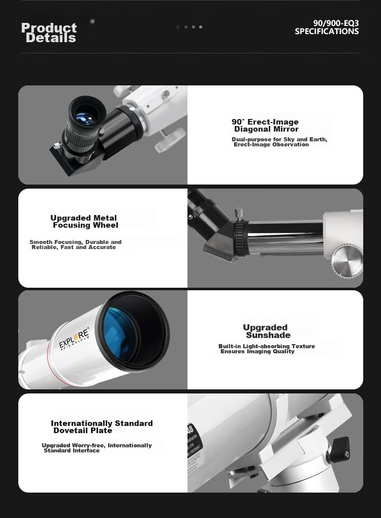 EXPLORE SCIENTIFIC Astronomical Telescope 90EQ3 High-Definition High-Magnification Large-Aperture Professional-Grade Stargazing Student Science Education Gift 25