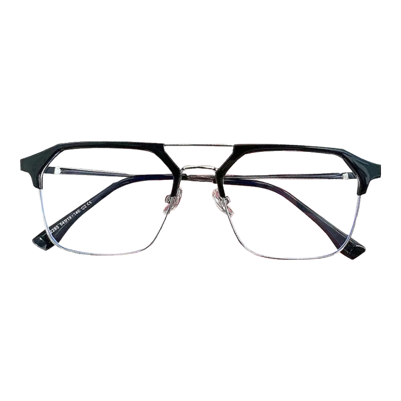 Boshide Myopia Glasses, Anti-Blue Light Glasses, Photochromic Semi-Rimless Frame, Black And Silver Frame [Photochromic Gray], Left And Right Eye 200 Degrees