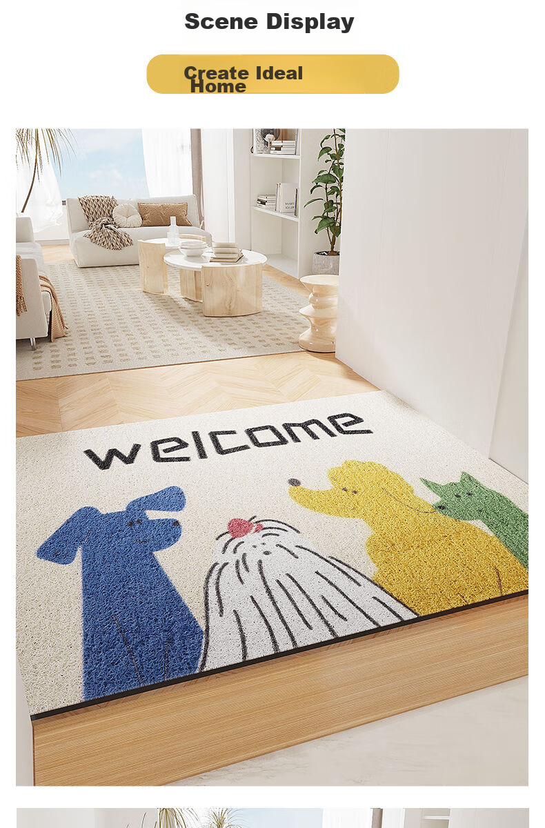 Qiqijia Entrance Door Mat, Home Use Non-Slip Foot Mat, Cartoon Silk Loop Doormat, Dirt-Scraping Door Mat, Entrance Mat 12