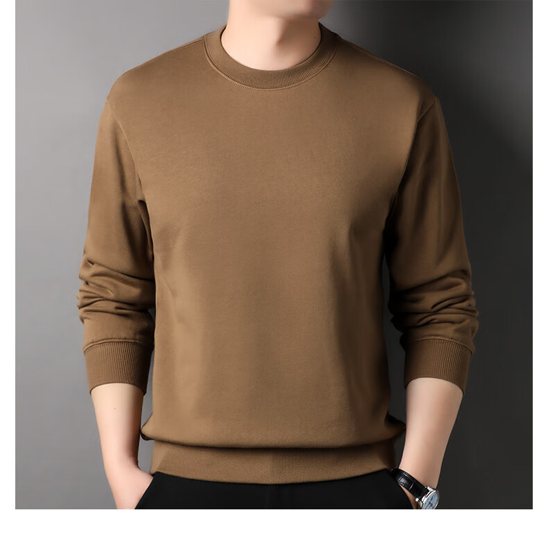 Hengyuanxiang Men's Sweatshirt, 100% Pure Cotton, Round Neck, for Young And Middle-Aged Men, T-Shirt 15237320, Dark Night Gray, 170/92A 10