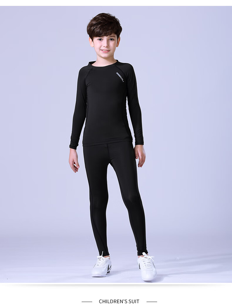 BURUITE Children's Quick-Dry Sportswear Set, Basketball And Soccer Training Fitness Wear, Tight-Fitting Shirt for Boys, Running, Skiing, Badminton Outfit 13
