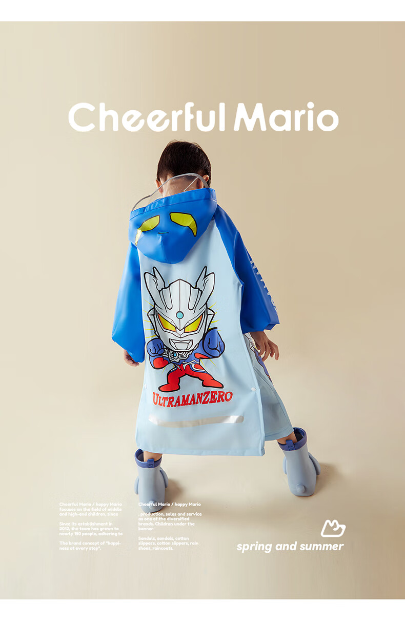 Cheerful Mario Ultraman Children's Raincoat for Boys 2024 Waterproof Full-Body with Backpack Space for Toddlers, Kids, Kindergarten School Rain Poncho 18
