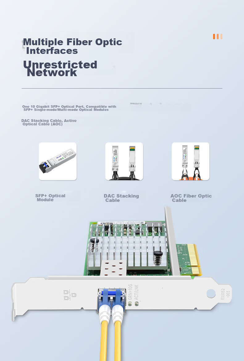 EB-LINK Intel 82599 Chip, PCI-E X8 10G Gigabit Single-Port Fiber Optic Network Card, X520-DA1 SFP+ Optical Port Server Network Adapter 9