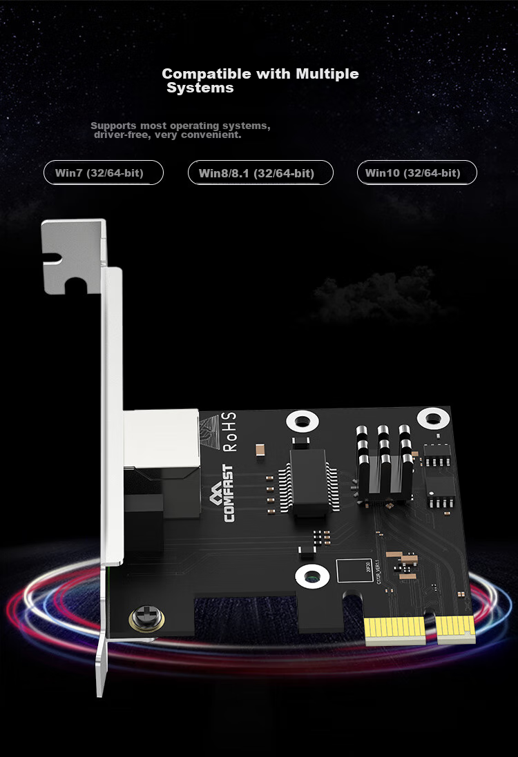 COMFAST P25 V2 PCIe 2.5G Wired Network Card Desktop Internal Gigabit Ethernet Port Expansion Full Duplex Adaptive Wake-on-LAN Adapter RTL8125B 9