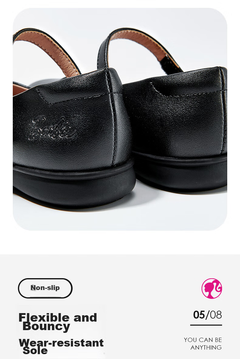 Barbie Girls' Spring And Autumn Single-Lined Black Leather Shoes, Classic School Performance Leather Shoes for Students DA6563 Black Size 29 8