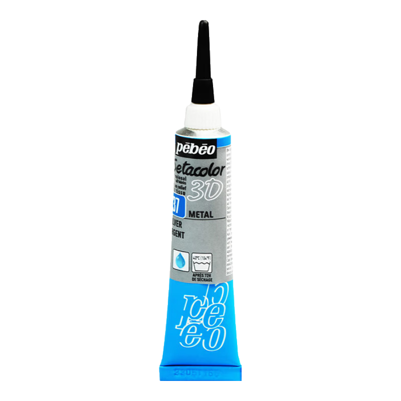 Pebeo 20ml 3D Paint Metal Silver Outdoor Painting Art Drawing Brush