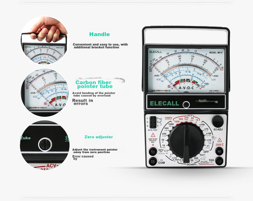 ELECALL Pointer Multimeter Mechanical Meter Internal Magnetic Multi-Circuit Protection Electrician Household High-Precision MF47+ with Case 8