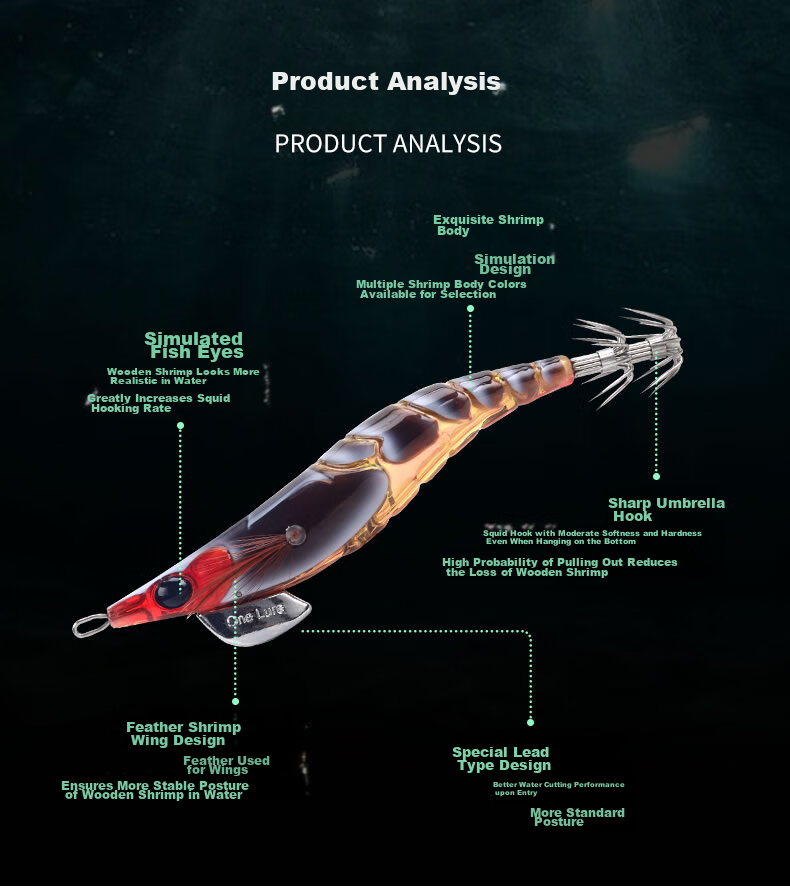 Guowangluya Lure Bait Wooden Shrimp Artificial Bait Squid Blowgun Fluorescent Rocket Squid Bait Glow-In Umbrella Hook Squid Hook 6