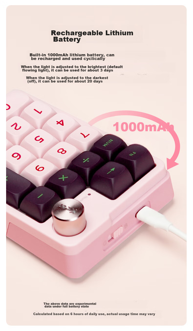KZZI K20 Wireless Tri-Mode Mechanical Keyboard 19-Key with Knob Numeric Keypad RGB Lighting TOP Structure PBT Keycaps Hot-Swappable All Keys Mido Purple Light Feather Switch V2 8
