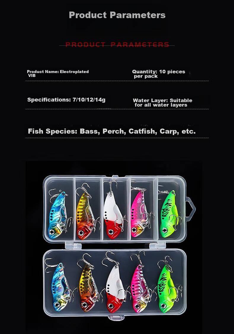 Xionghuo Lure VIB Metal Artificial Bait Set Mixed Long-Casting Hard Bait Full Swimming Layer Iron Plate 10g (Pack of 10) 2