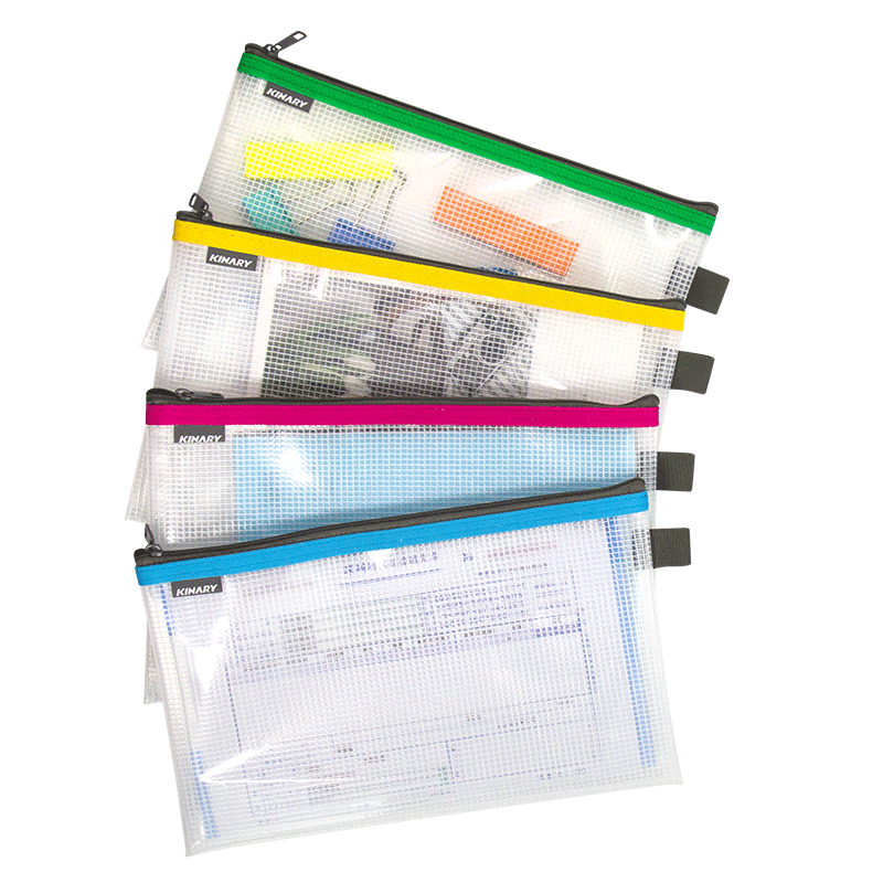 Jindeli Value-Added Tax Special Zipper Bag, Thickened Frosted Mesh Transparent Waterproof Large Capacity File Folder Document Bag Financial Receipt Storage, 4 Random Colors, 1 Piece FB8725