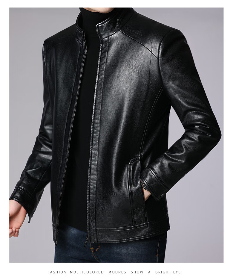 Hengyuanxiang Men's Leather Jacket, 2024 Autumn And Winter Men's Outerwear, Fleece-Lined Thick Casual Lapel Jacket for Middle-Aged And Elderly Me 8