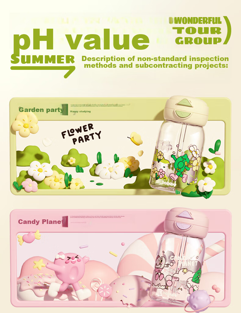 BABLOV Children's Summer Water Bottle with Straw, Large Capacity Anti-Scalding Cup Sleeve for Primary School Students And Kindergarten, Leak-Proof Sports Water Bottle 6