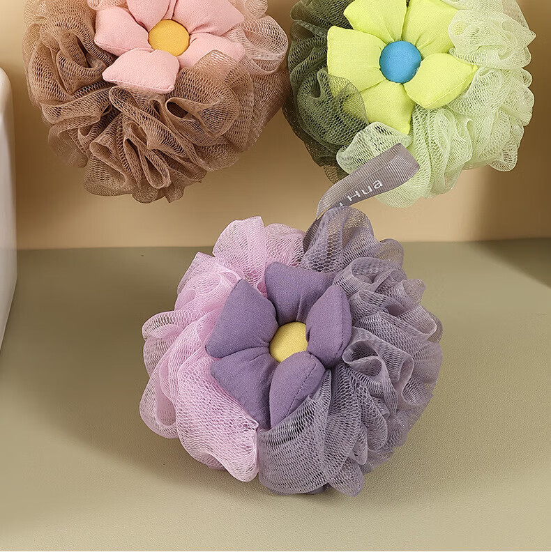 Fanyejia Shower Sponge with Suction Cups, Bath Scrubber, Dorm Massage Exfoliating Back Scrubber, Non-Spill Bath Flower Exfoliating Towel 1