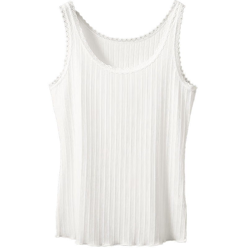 Hodo Women's Vertical Striped Slimming Versatile Camisole, Summer Solid Color Soft Cotton Lace Inner Layer, Elegant White 165