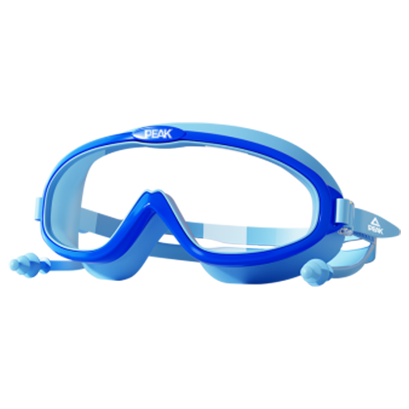 Peak One-Piece Earplug Kids Swimming Goggles Unisex Large Frame HD Anti-Fog Waterproof Transparent Blue