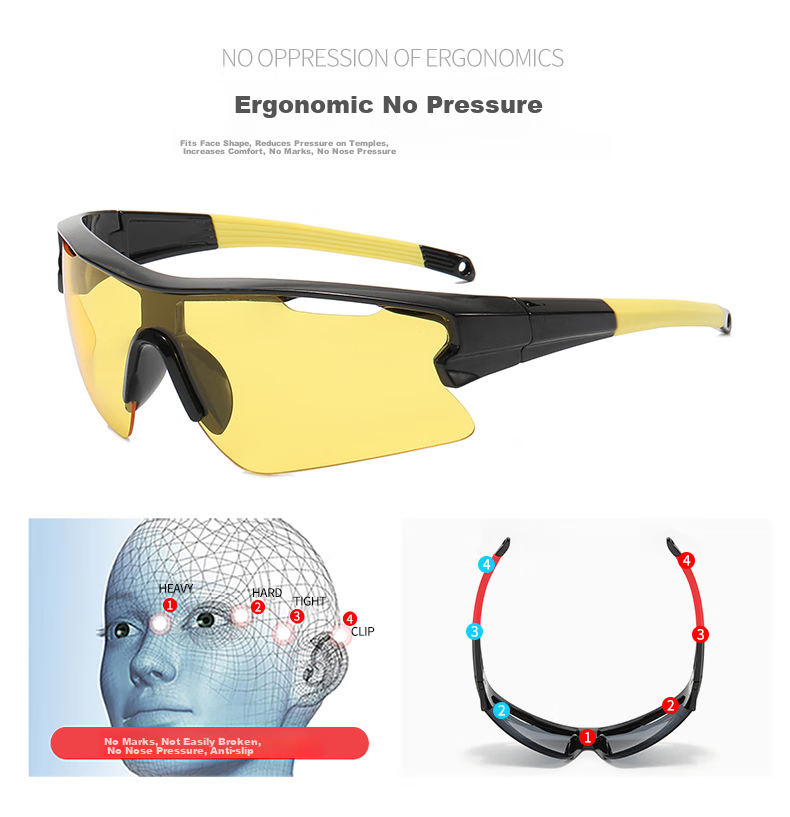 BIKEBROS Cycling Glasses, Multi-Color Windproof Mountain Bike Glasses, Sports Outdoor Running Motorcycle Bicycle Riding Equipment, Bicycle Accessories [Night Vision Black Frame with Yellow Film] 4