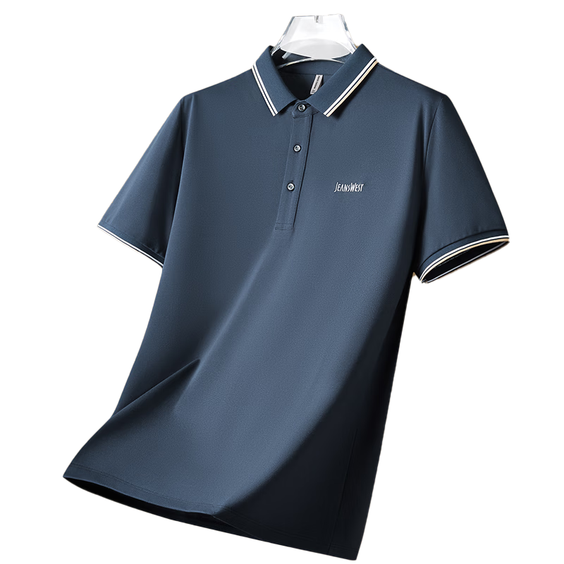 Jeanswest Short-Sleeve Polo Shirt for Men, Summer 2026 Style, Antibacterial, Moisture-Wicking, Comfortable, Durable, Solid Color, Light Business Misty Blue, 2XL
