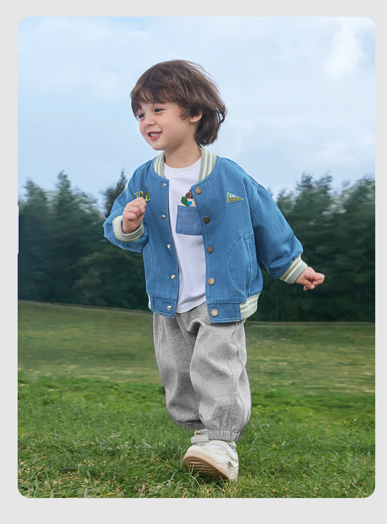 Ciciibear Boys' Jacket Spring And Autumn Style, Children's Denim Spring Outerwear, Boys' Baseball Uniform Clothing 14