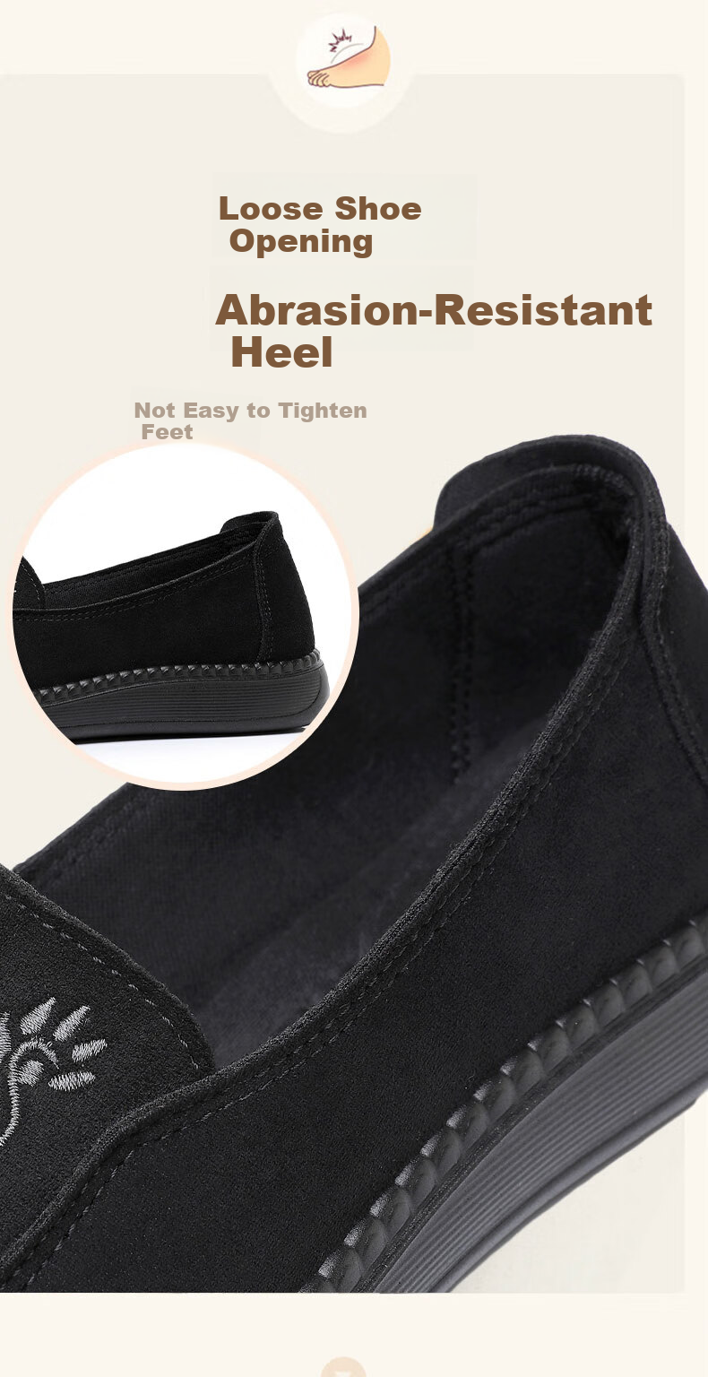 Ankang Old Beijing Cloth Shoes for Women, Spring And Autumn Soft-Soled Mom Shoes, Slip-On Flat Grandma Shoes, A9013, Black, Size 38 6