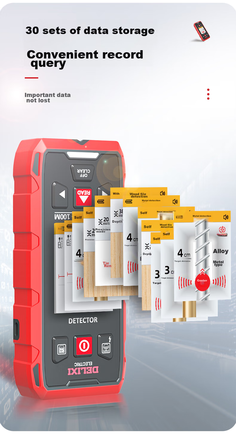 DELIXI ELECTRIC Multi-Function Wall Detector for Metal, Rebar, And Wood Detection with Red Light Ranging up to 100 Meters 19