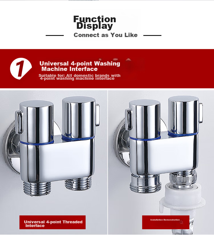 Larsd Angle Valve One-To Dual-Use Angle Valve, Triangular Valve, Eight-Shaped Valve, Washing Machine Faucet, One Inlet Two Outlets LX114T 5
