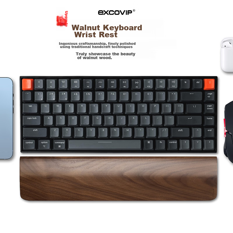 EXCO Black Walnut 104-Key Wooden Keyboard Tray Rounded Edge Mechanical Keyboard Wrist Rest Computer Palm Support Mouse Pad Gaming Wooden Wrist Pad Large 108-Key 0620 8