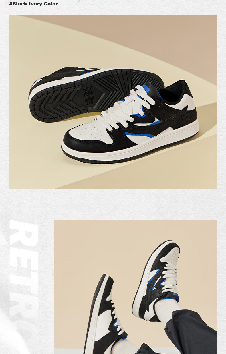 QIAODAN Men's Skateboard Shoes, Summer Low-Top Panda Trendy Versatile Non-Slip Casual Sneakers 20