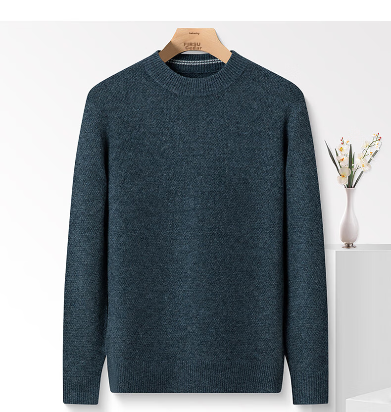 FIRS 100% Wool Sweater for Men [Thickened Version], Winter Warm Round Neck Pullover Knit Base Layer, Men's Clothing 13