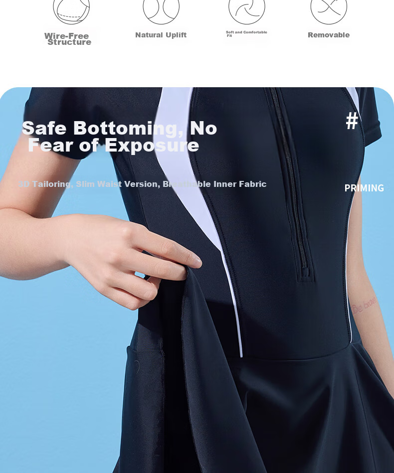 Li-Ning One-Piece Swimsuit for Women, Dress Style, Body-Shaping, Waist-Cinching, Fashionable, Casual, High-Elasticity, Breathable, Hot Spring Resort Swimwear, 507 Black And White, XL 10