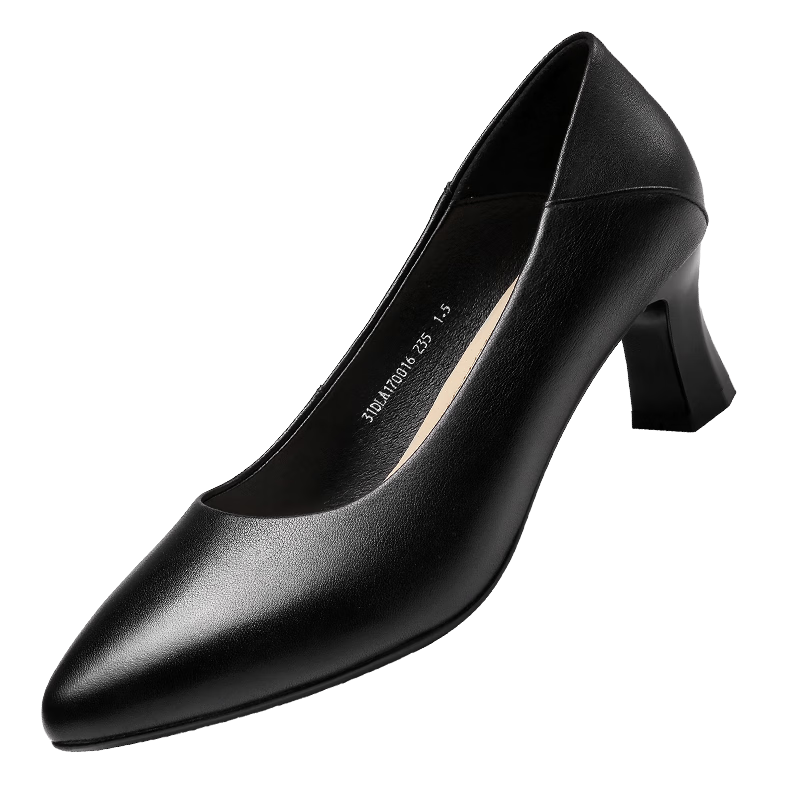 Qiangren High Heels 5.5CM Elegant Commuter Women's Shoes 3515 Flight Attendant Shoes Pointed Leather Shoes JDA170016 Black 40