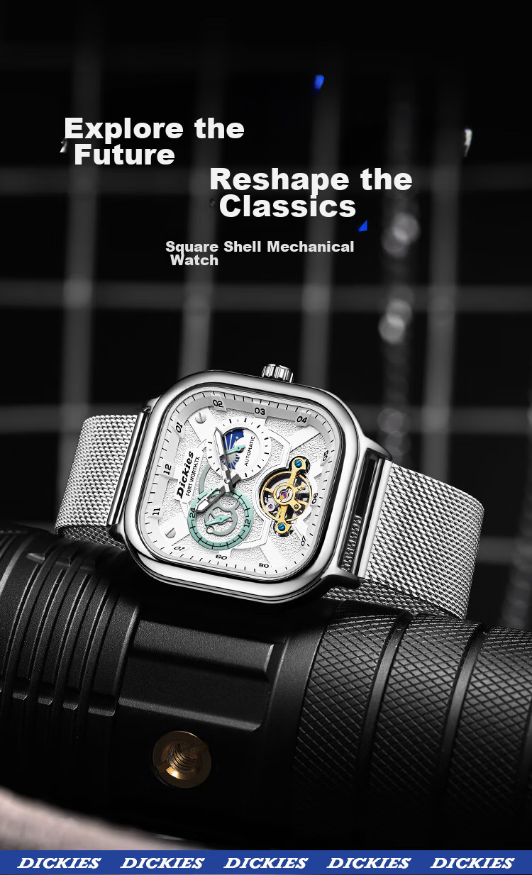 Dickies Mechanical Watch Student Men's Automatic Skeleton Watch Boyfriend Valentine's Day Gift New Year Gift Box CL579 Silver 1