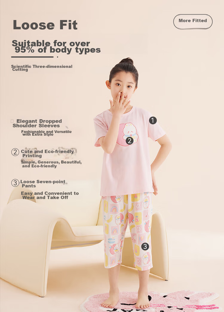 Hodo Children's Pajamas Short Sleeve Home Wear Set for Boys And Girls, Summer Pure Cotton Casual Two-Piece Set J3305 Light Blue 130 3
