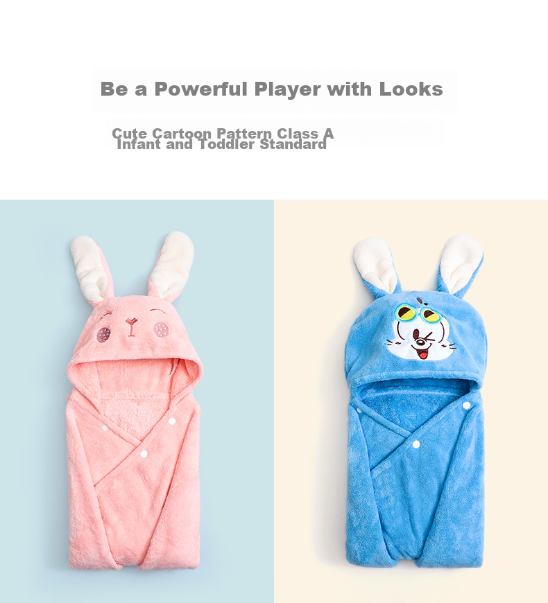 Grace Children's Bath Towel, Soft Coral Fleece, Quick-Drying Baby Bathrobe with Hood, Thickened Long-Eared Rabbit Blue Sports Desig 4