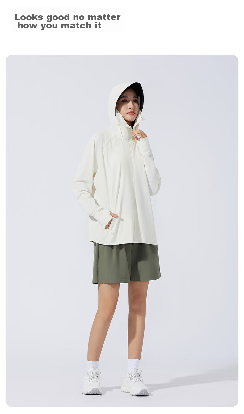 TECTOP Outdoor Sun Protection Jacket for Women, UV-Resistant Summer Breathable Hiking Coat 2422102FS Women's Model Fuyue White M 15