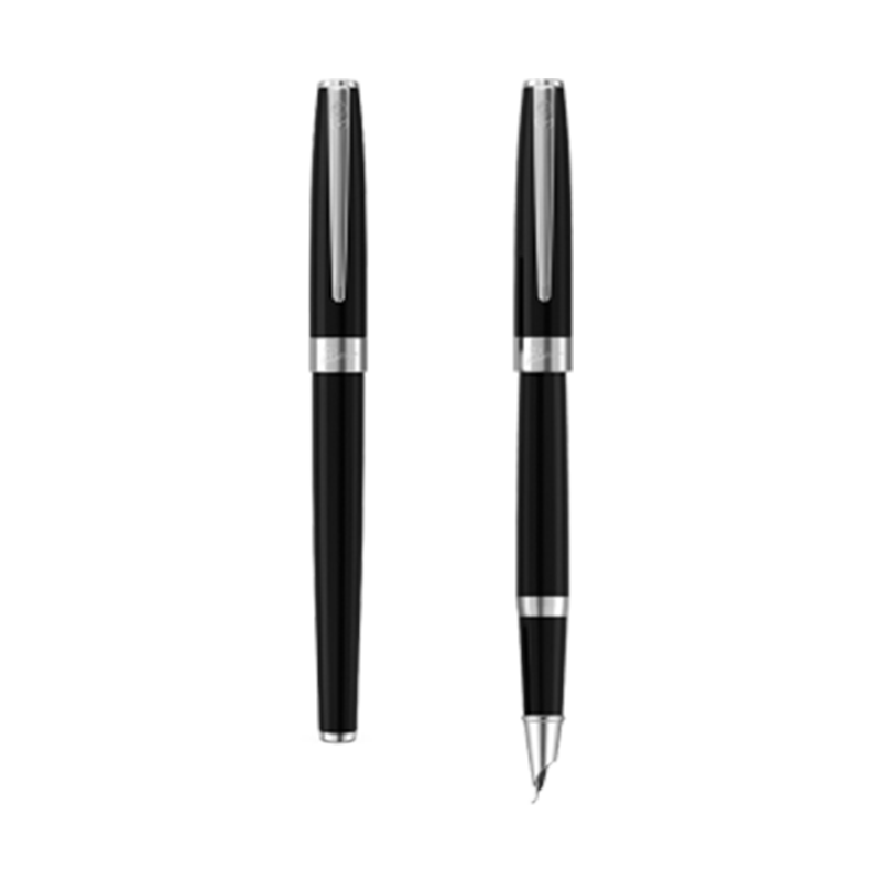 Pimio Art Pen with Bent Tip for Calligraphy, Suitable for Men And Women, Adults And Students, Dark Tip 0.7mm, 717 Bright Black with Silver Clip
