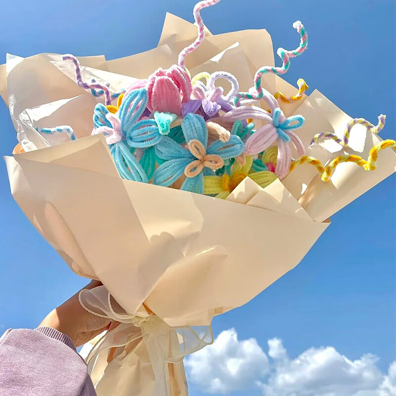Letrel Twist Tie Bouquet Macaron Hair Tie DIY Craft Kit, Handmade Material Set for Children's Birthday Gift for Boys And Girls
