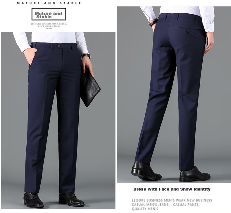 ROMON Wrinkle-Resistant Non-Iron Dress Pants for Men, High-Waisted Loose Casual Business Suit Trousers Straight-Leg Dad Pants 17