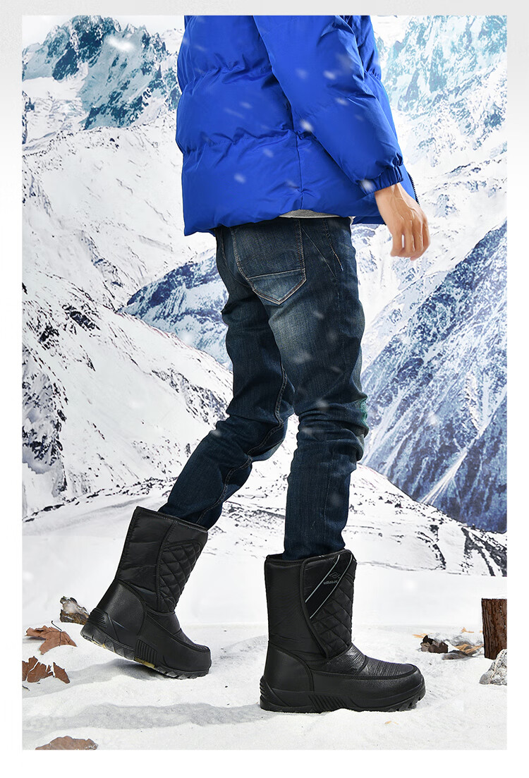 Yijiabao Snow Boots for Men, Winter Men's Shoes, Fleece-Lined for Warmth, Waterproof, Northeast Travel Shoes, Cowhide Sole Non-Slip Shoes, Black, Size 40 3