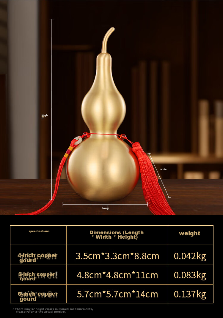 Binyue Brass Gourd Ornament, Open Gourd Pendant with Cinnabar, Living Room Entrance Office Decoration, Approximately 11 Cm Tall 11